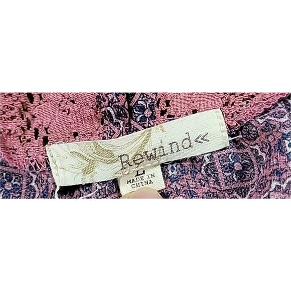 Rewind Floral Cold Shoulder Top L Boho Pink Purple Embroidered Blouse GUC - Picture 4 of 7